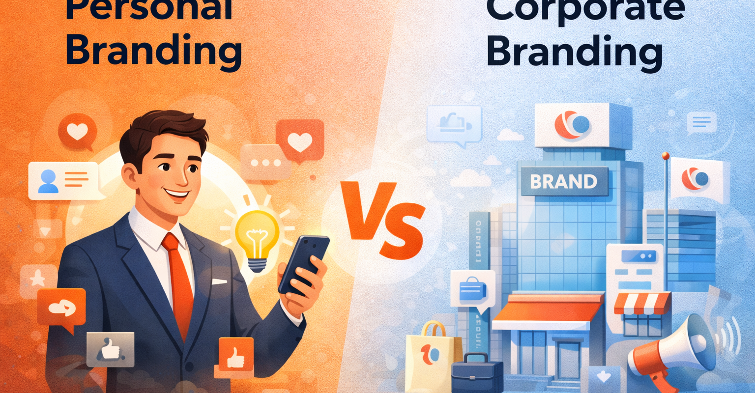 Personal Branding vs Corporate Branding: Apa Bedanya & Kenapa Keduanya Krusial di Digital Marketing 2026