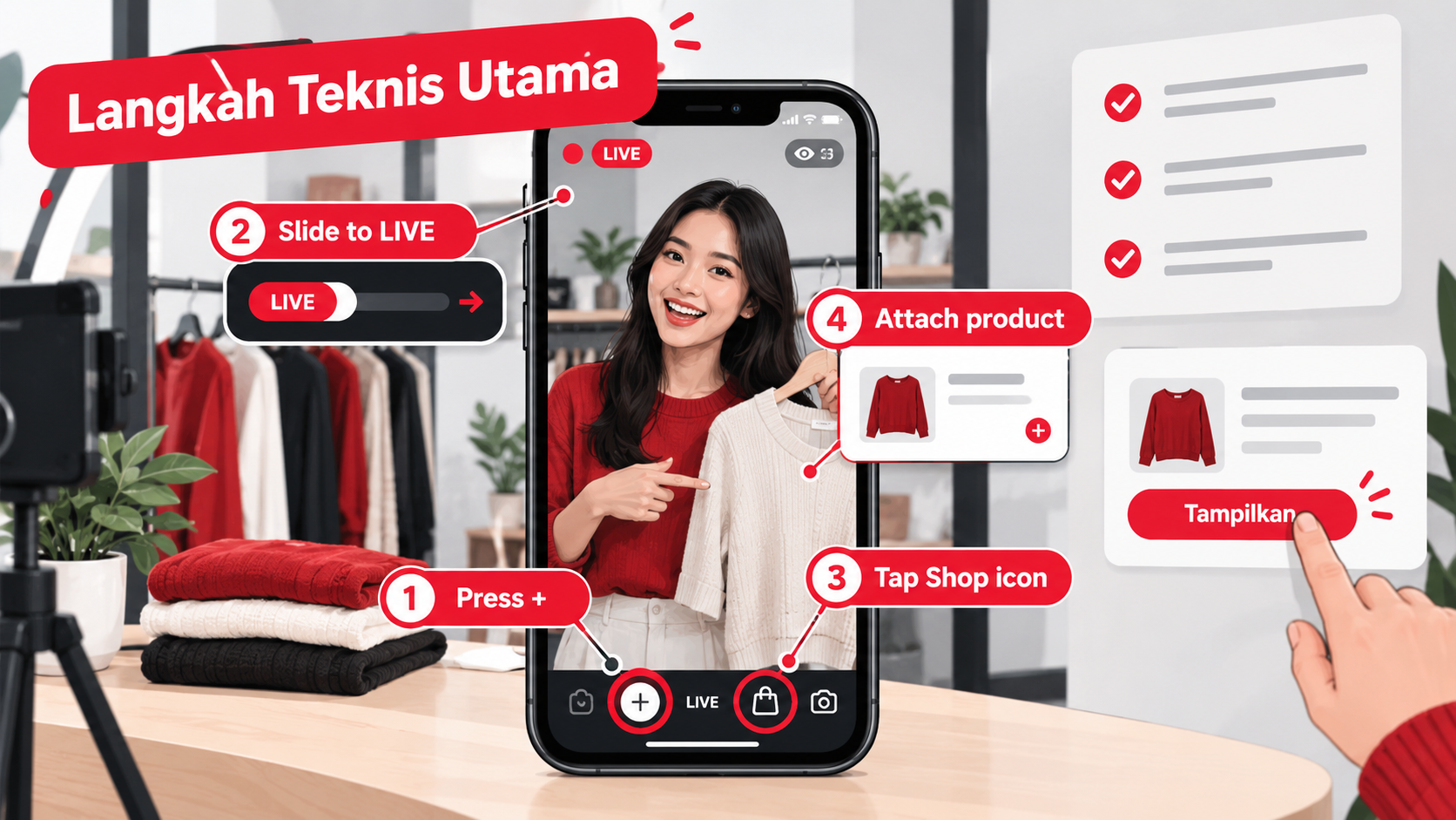 Visual step-by-step: urutan menu untuk menampilkan keranjang kuning | live shopping
