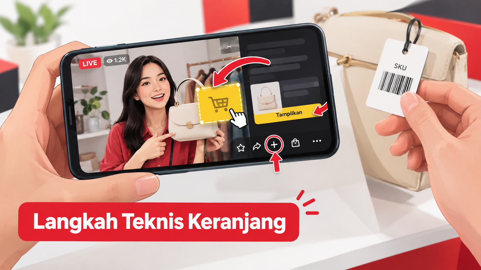 Terapkan template keranjang sebelum tekan Siarkan | live shopping