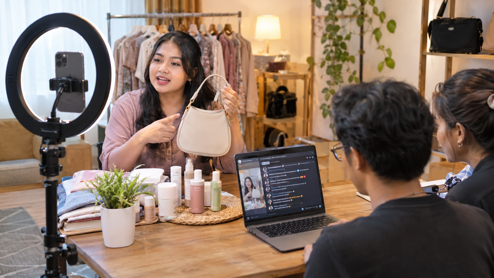 Ilustrasi suasana sesi live shopping di studio