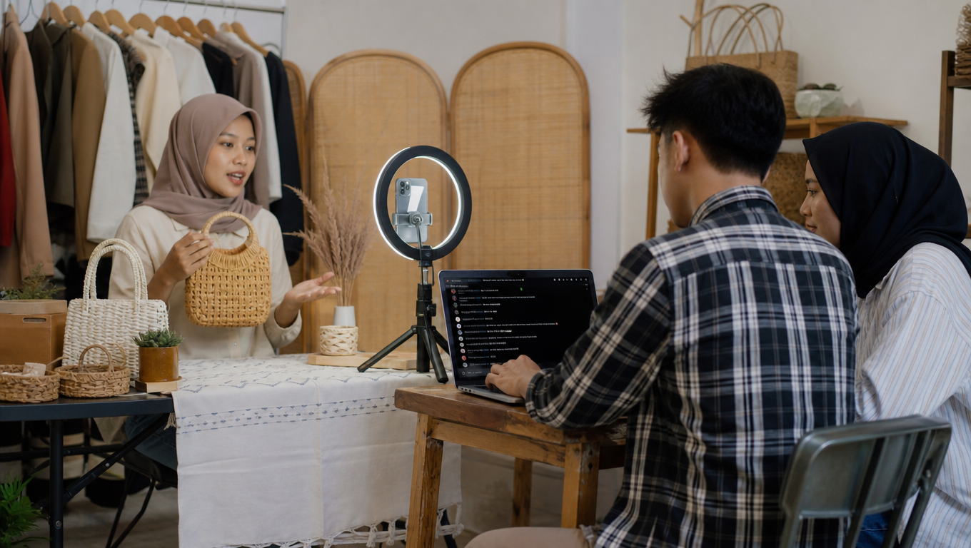 Ilustrasi suasana sesi live shopping di studio