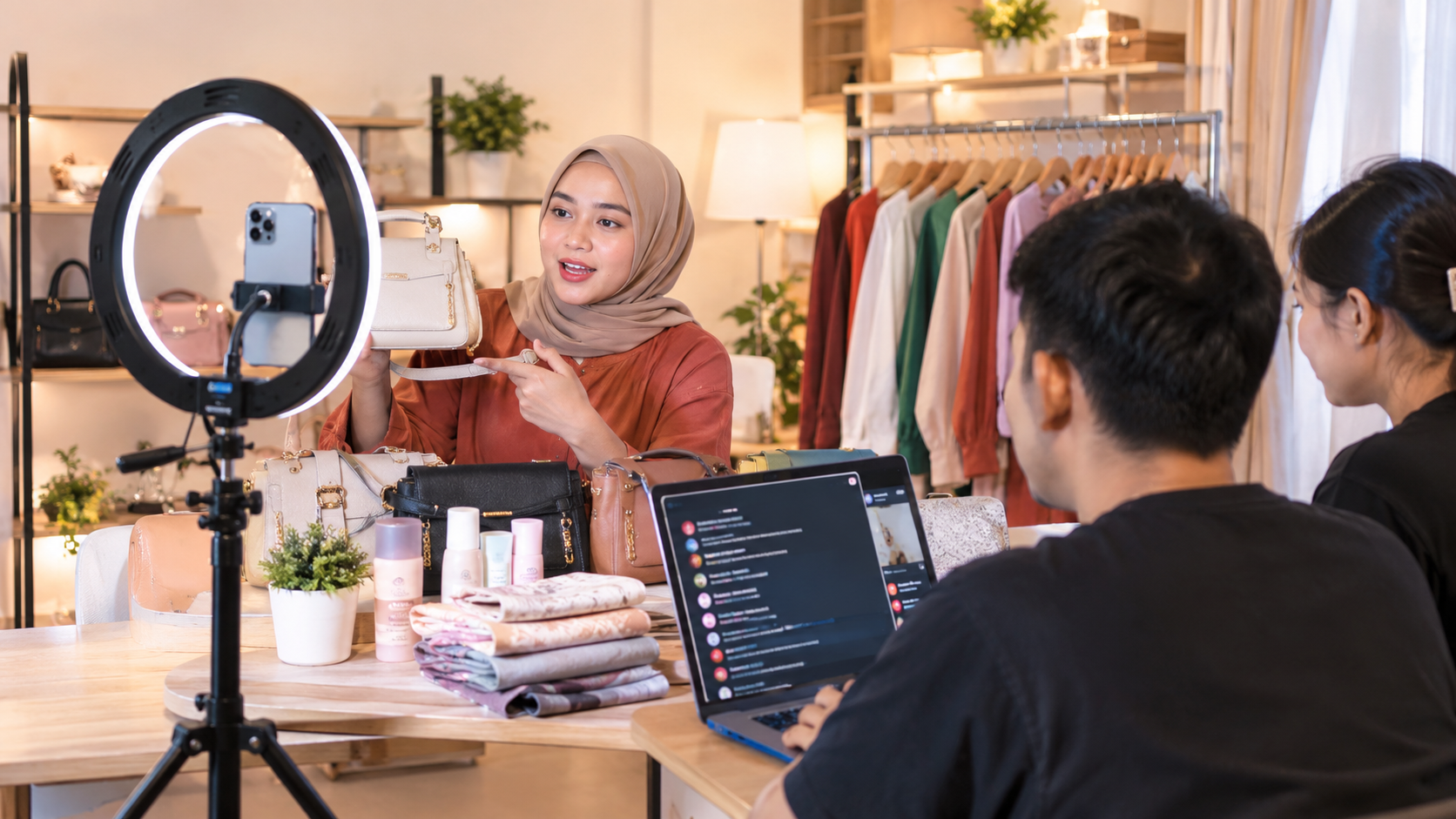 Ilustrasi suasana sesi live shopping di studio