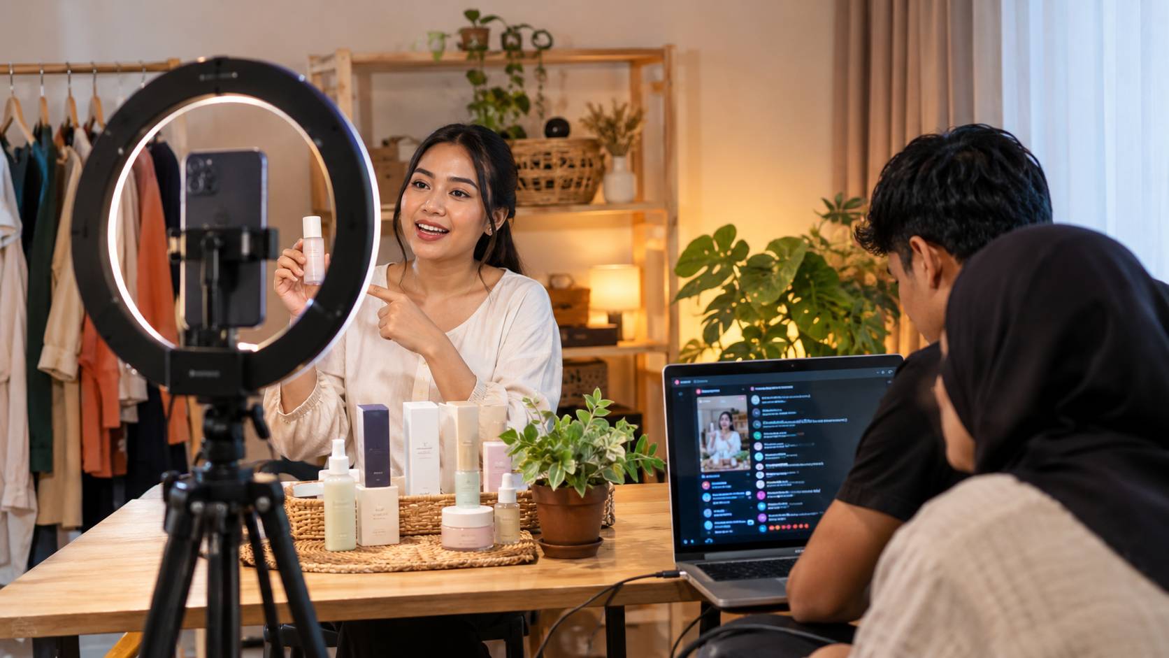 Ilustrasi suasana sesi live shopping di studio