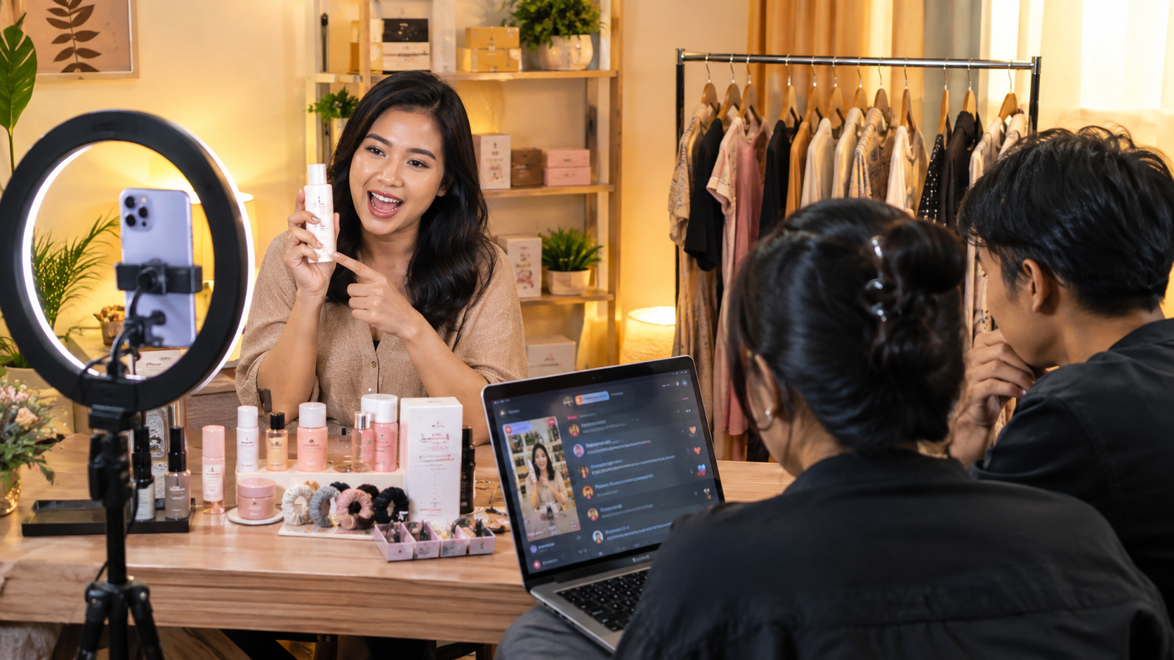 Ilustrasi suasana sesi live shopping di studio