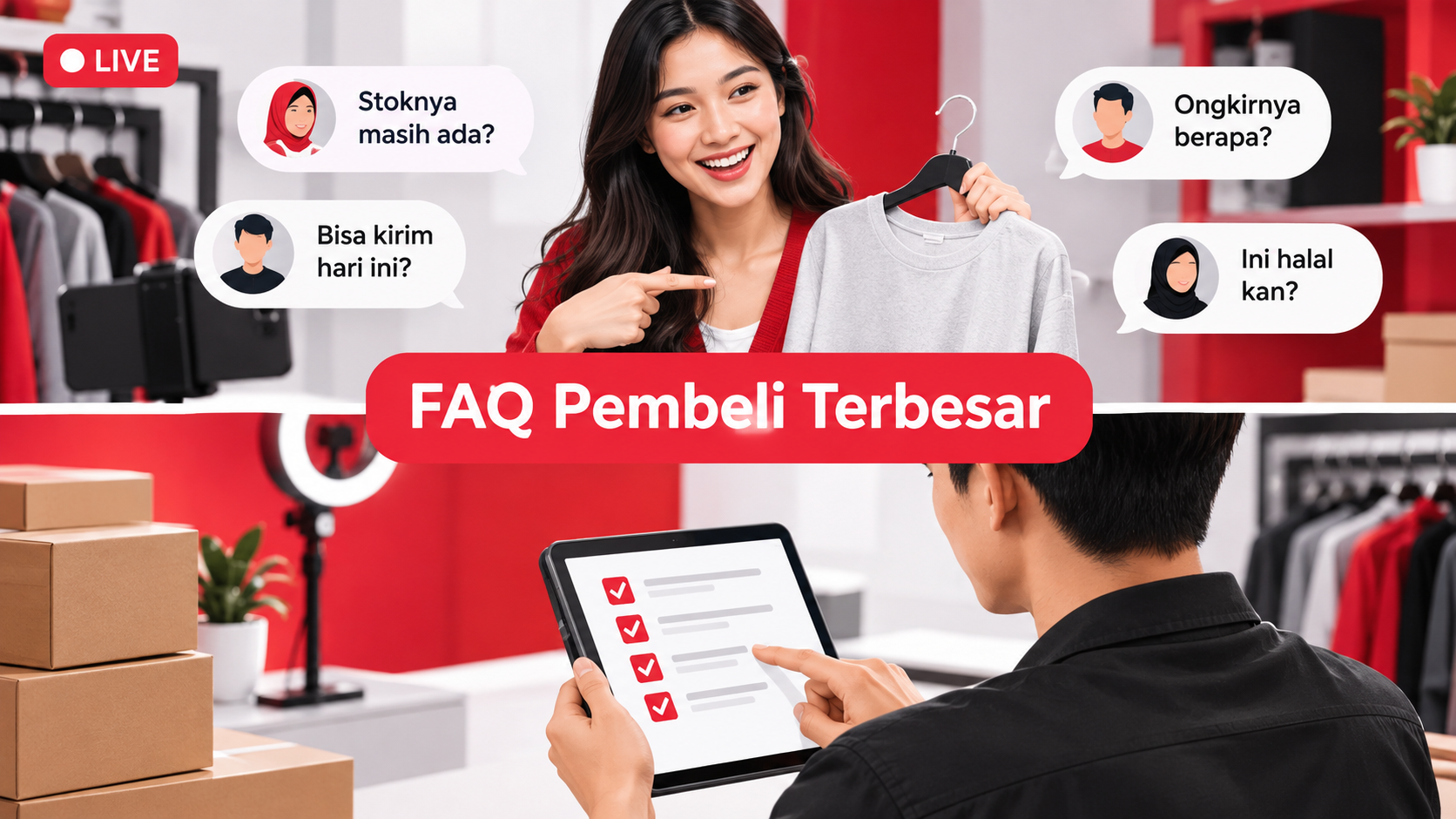 Visual ringkas: pertanyaan pembeli vs jawaban siap jualan | live shopping