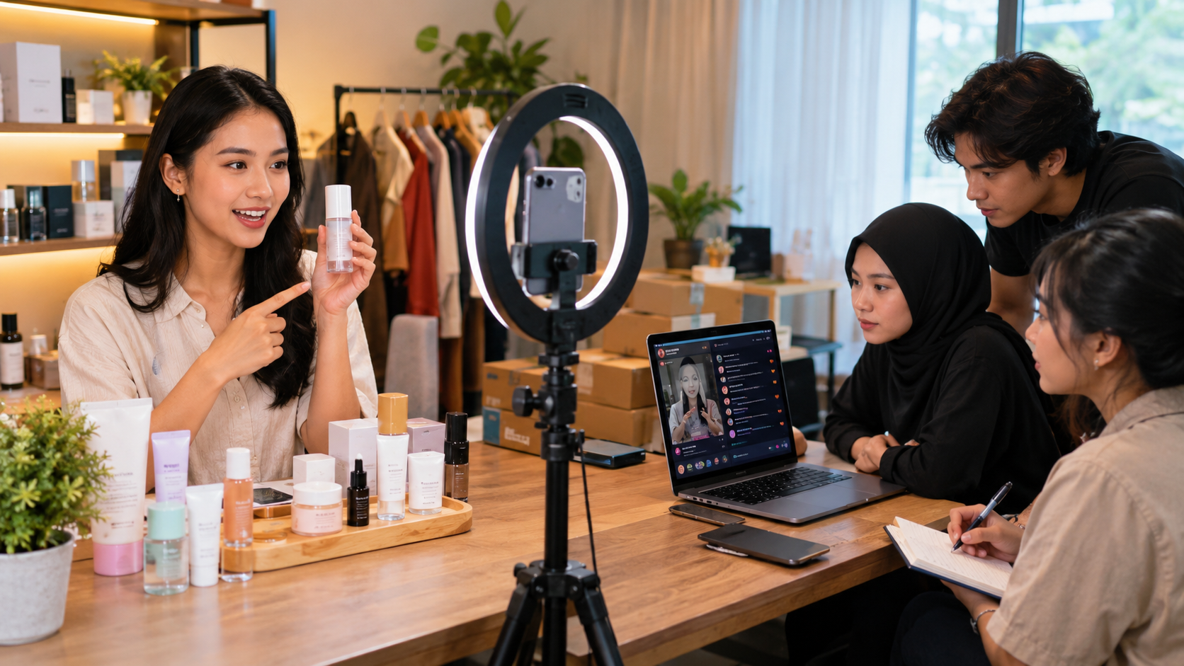 Ilustrasi suasana sesi live shopping di studio