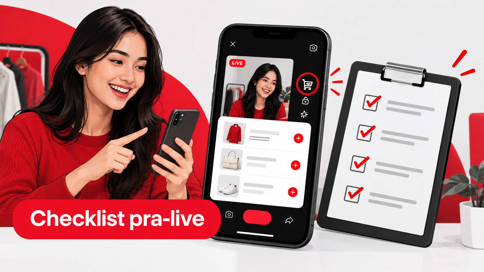 Visual checklist teknis sebelum tekan Siarkan | live shopping