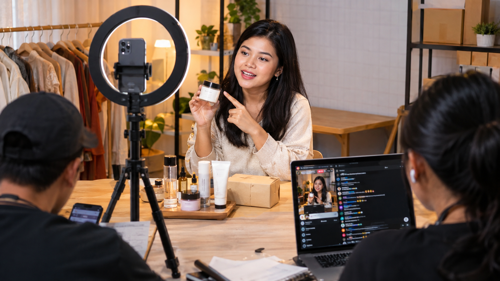 Ilustrasi suasana sesi live shopping di studio