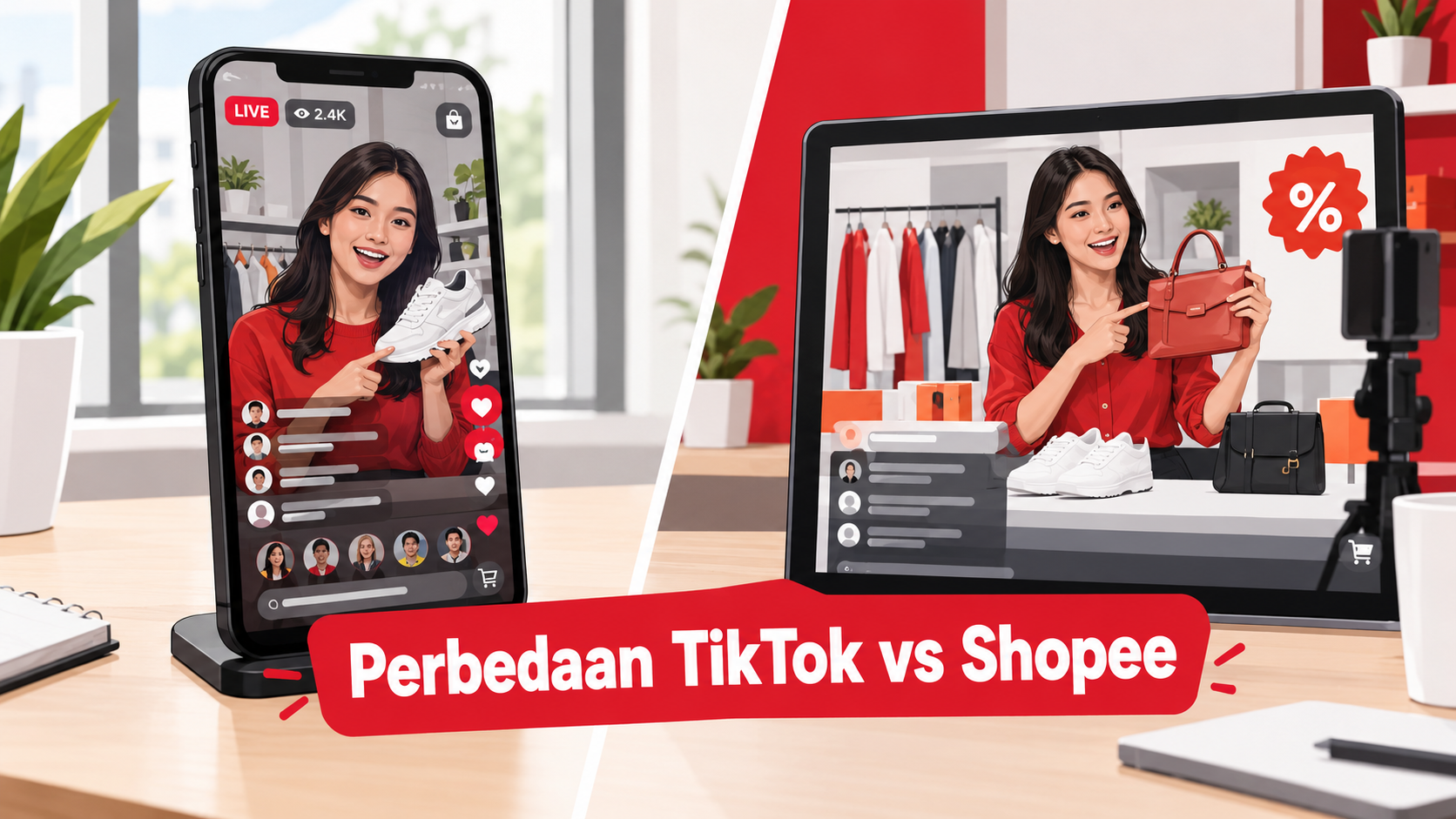 Visual perbedaan fitur dan tampilan live shopping platform