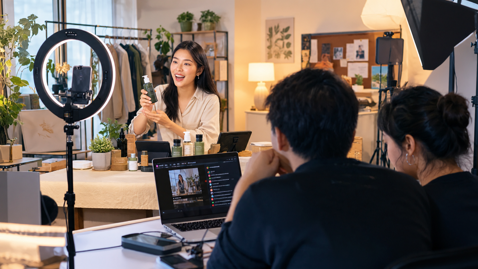 Ilustrasi suasana sesi live shopping di studio