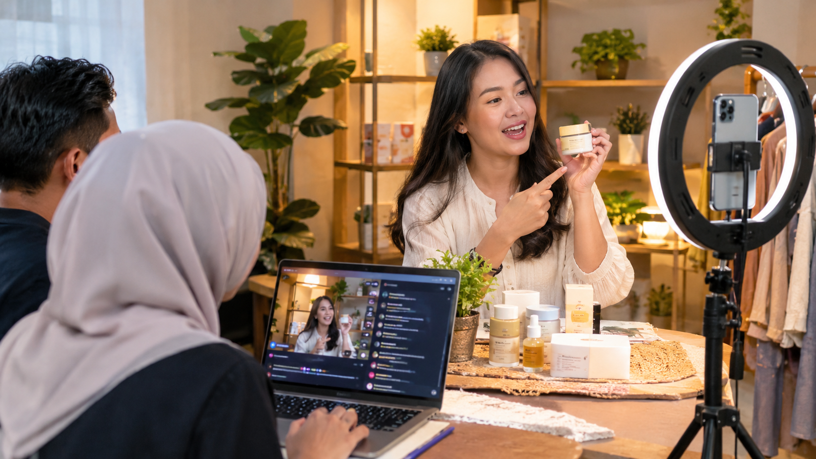 Ilustrasi suasana sesi live shopping di studio