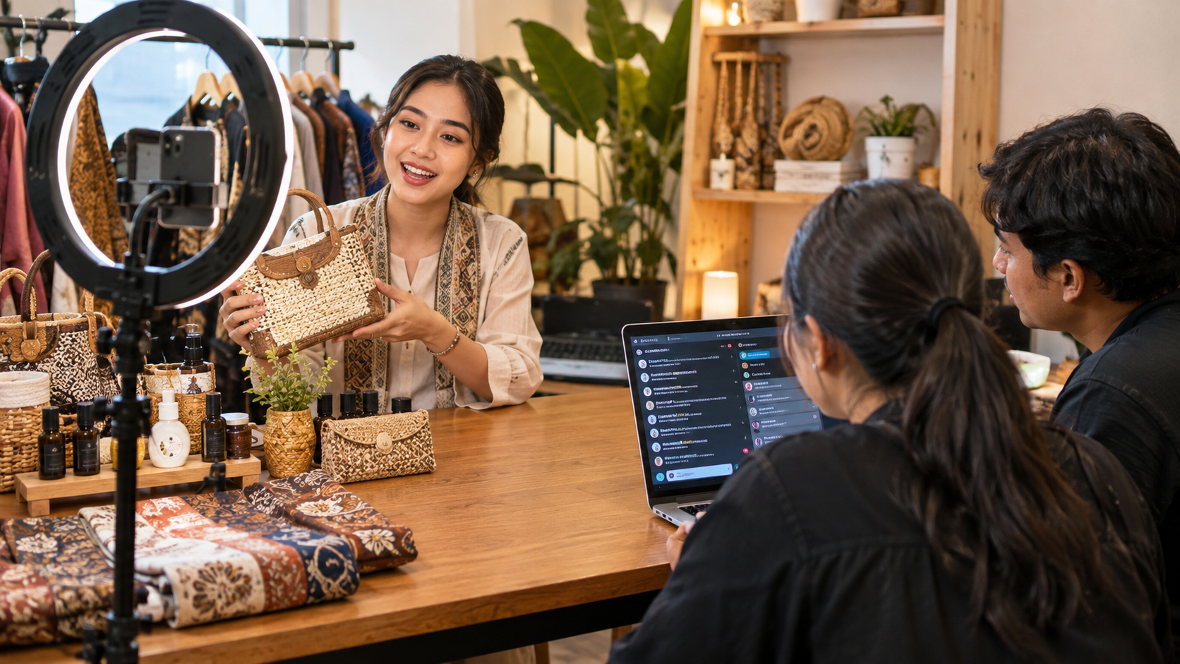 Ilustrasi suasana sesi live shopping di studio