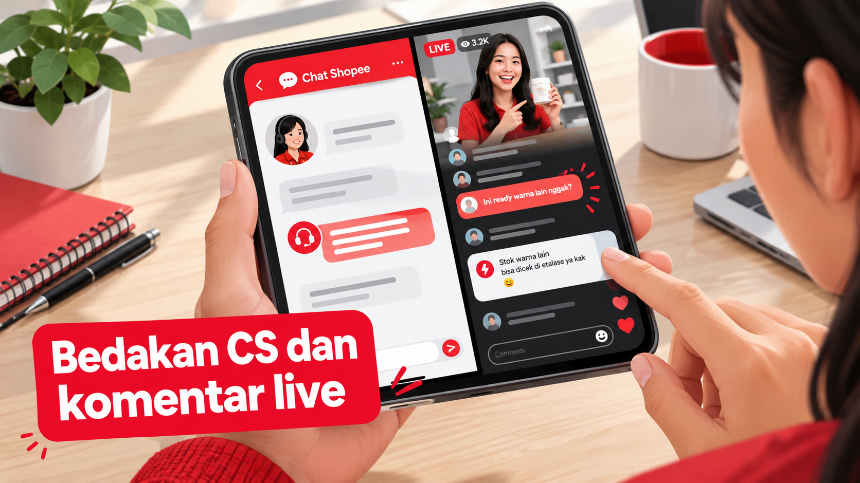 Contoh perbedaan Live Chat CS dan komentar Shopee Live | live shopping