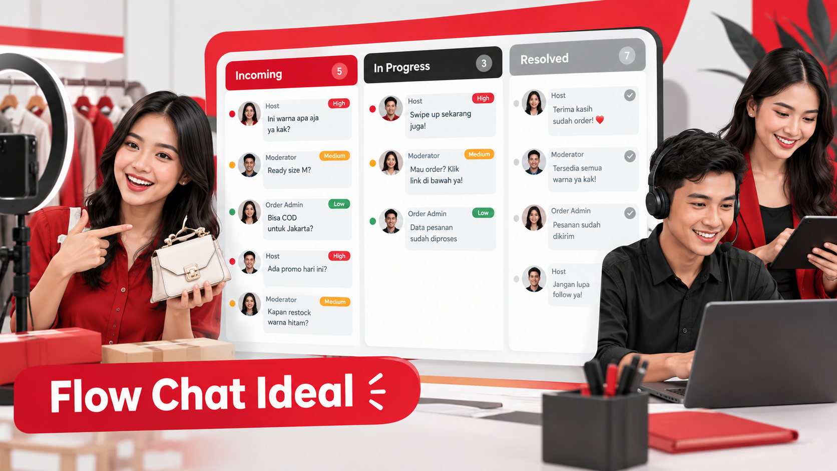 Contoh dashboard chat: filter dan prioritas untuk moderator | live shopping