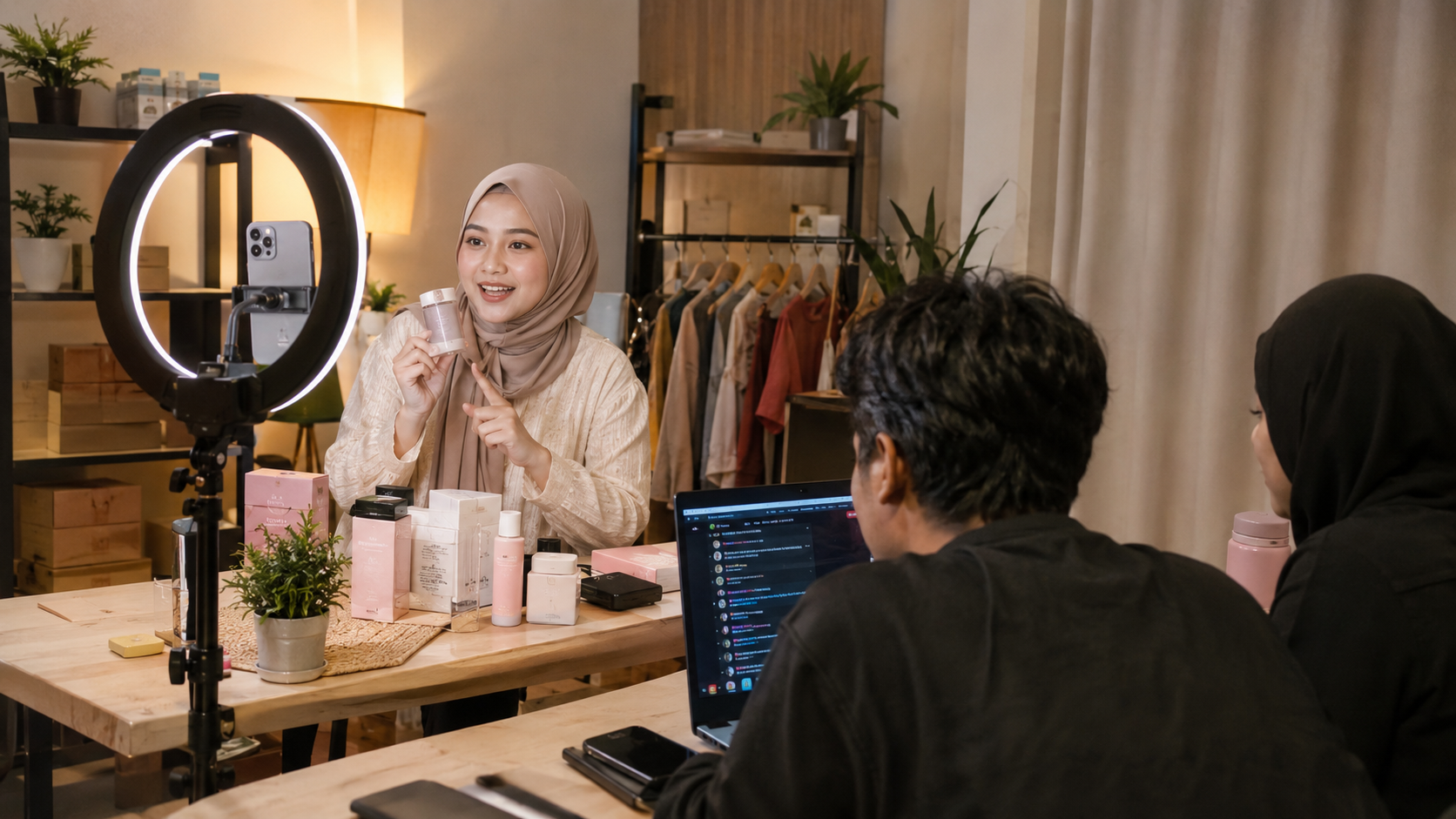 Ilustrasi suasana sesi live shopping di studio