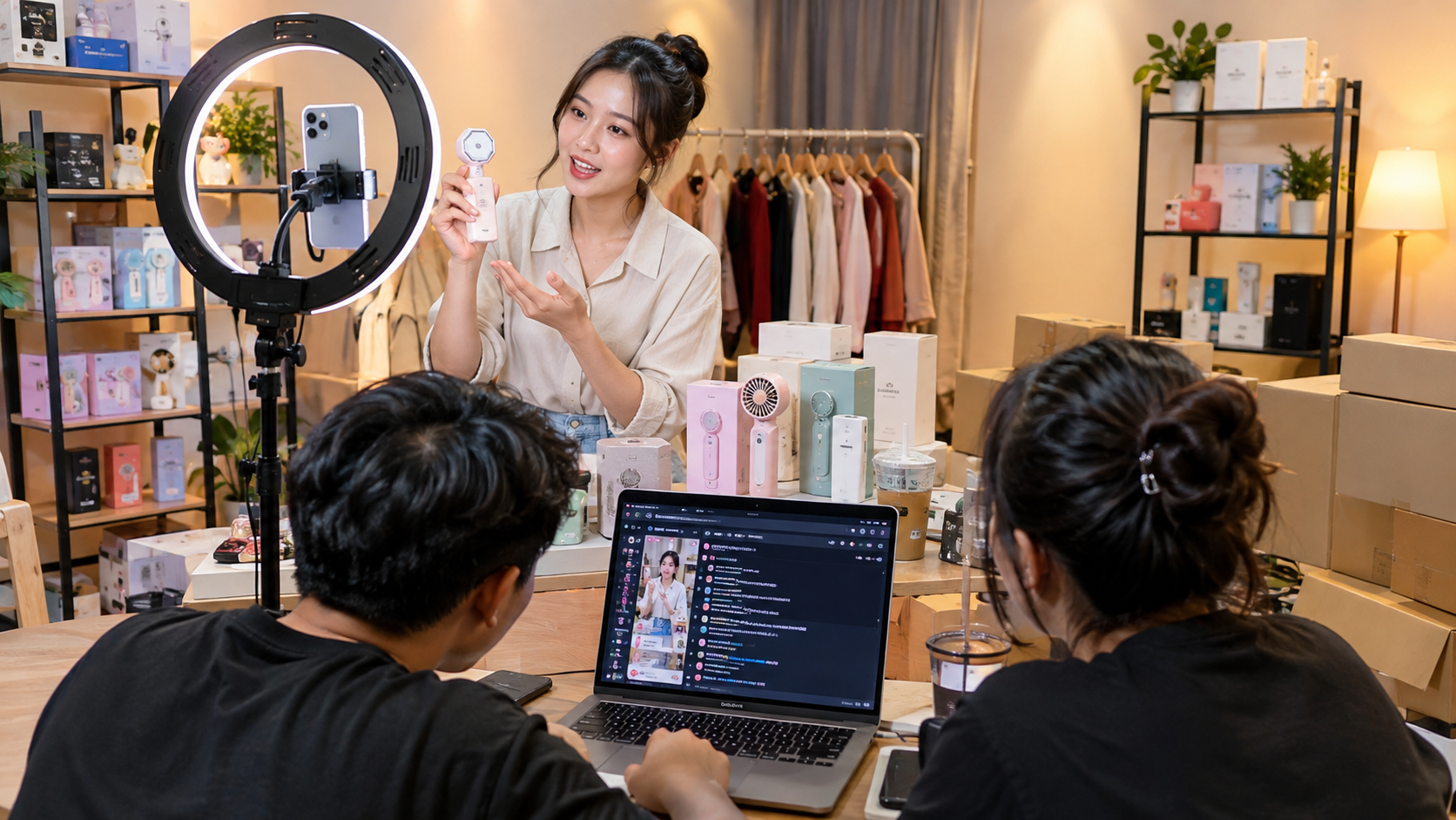 Ilustrasi suasana sesi live shopping di studio