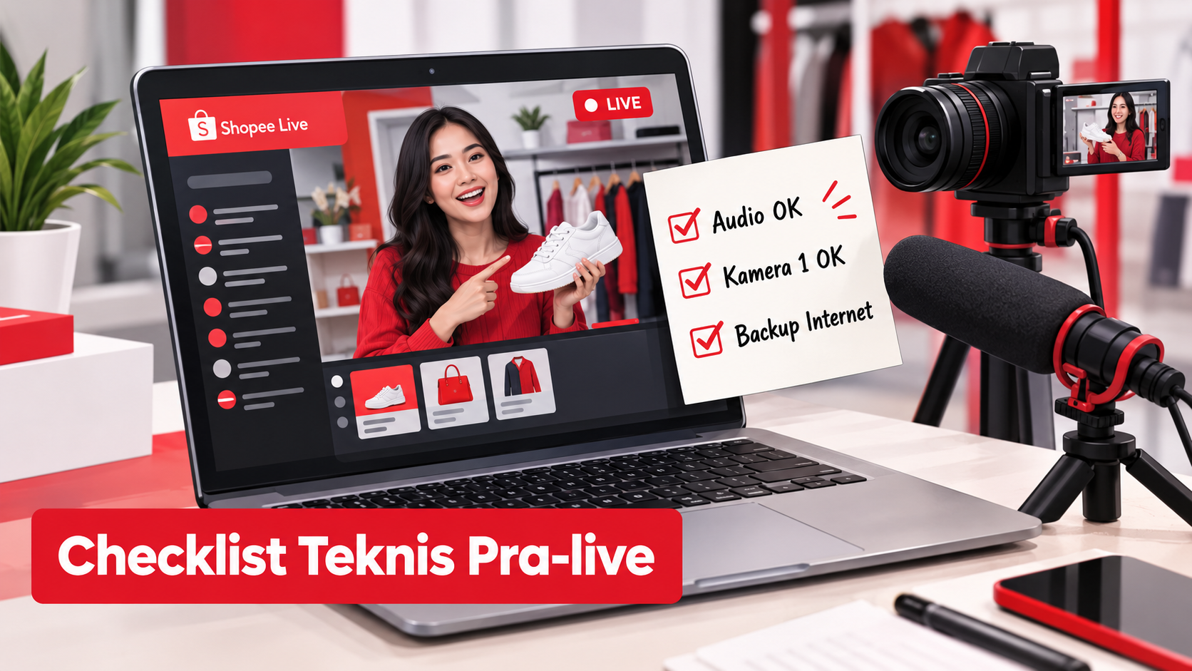 Visual checklist teknis untuk streaming via PC | live shopping