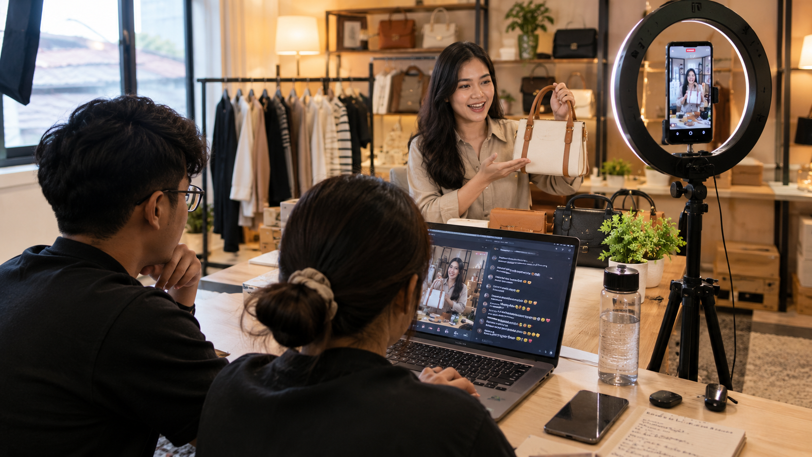 Ilustrasi suasana sesi live shopping di studio