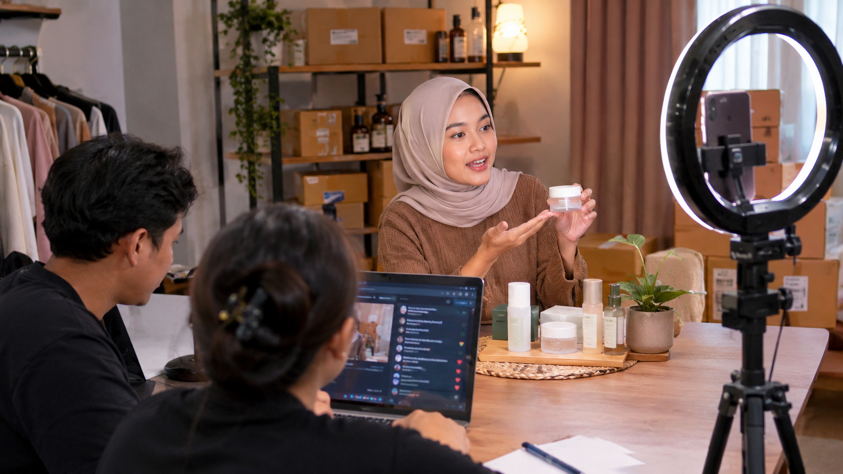Ilustrasi suasana sesi live shopping di studio