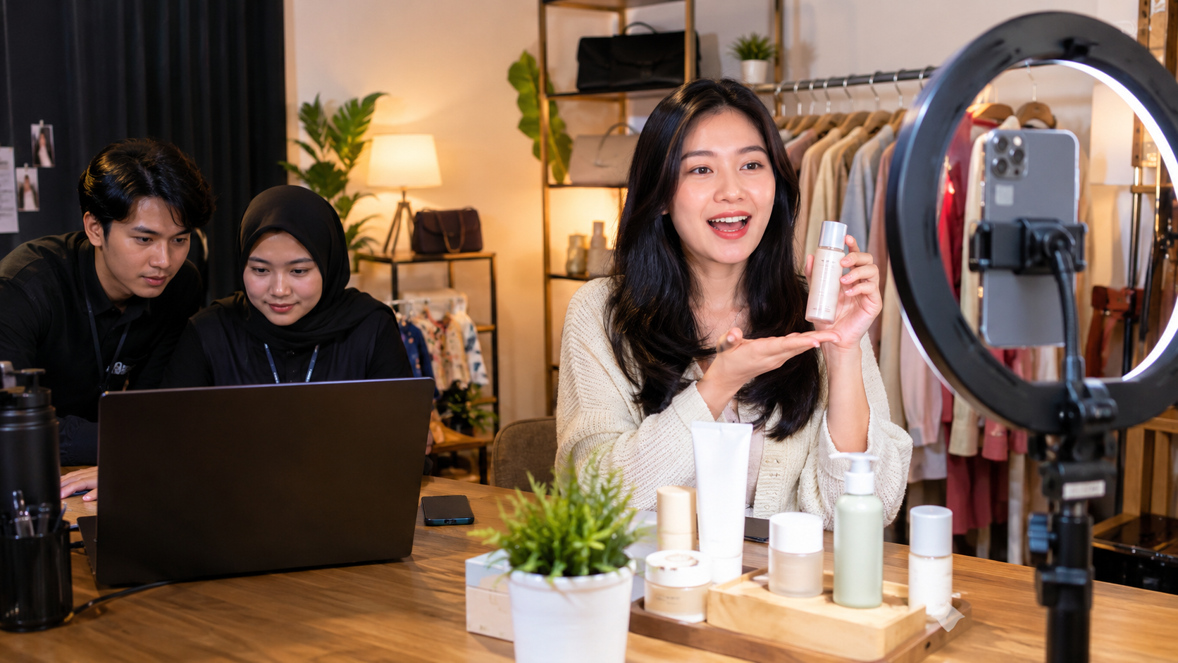 Ilustrasi suasana sesi live shopping di studio