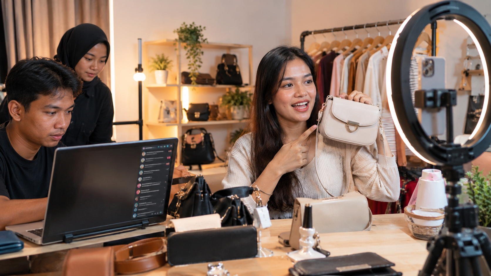 Ilustrasi suasana sesi live shopping di studio