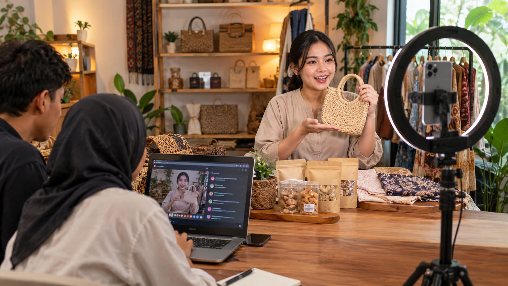 Ilustrasi suasana sesi live shopping di studio