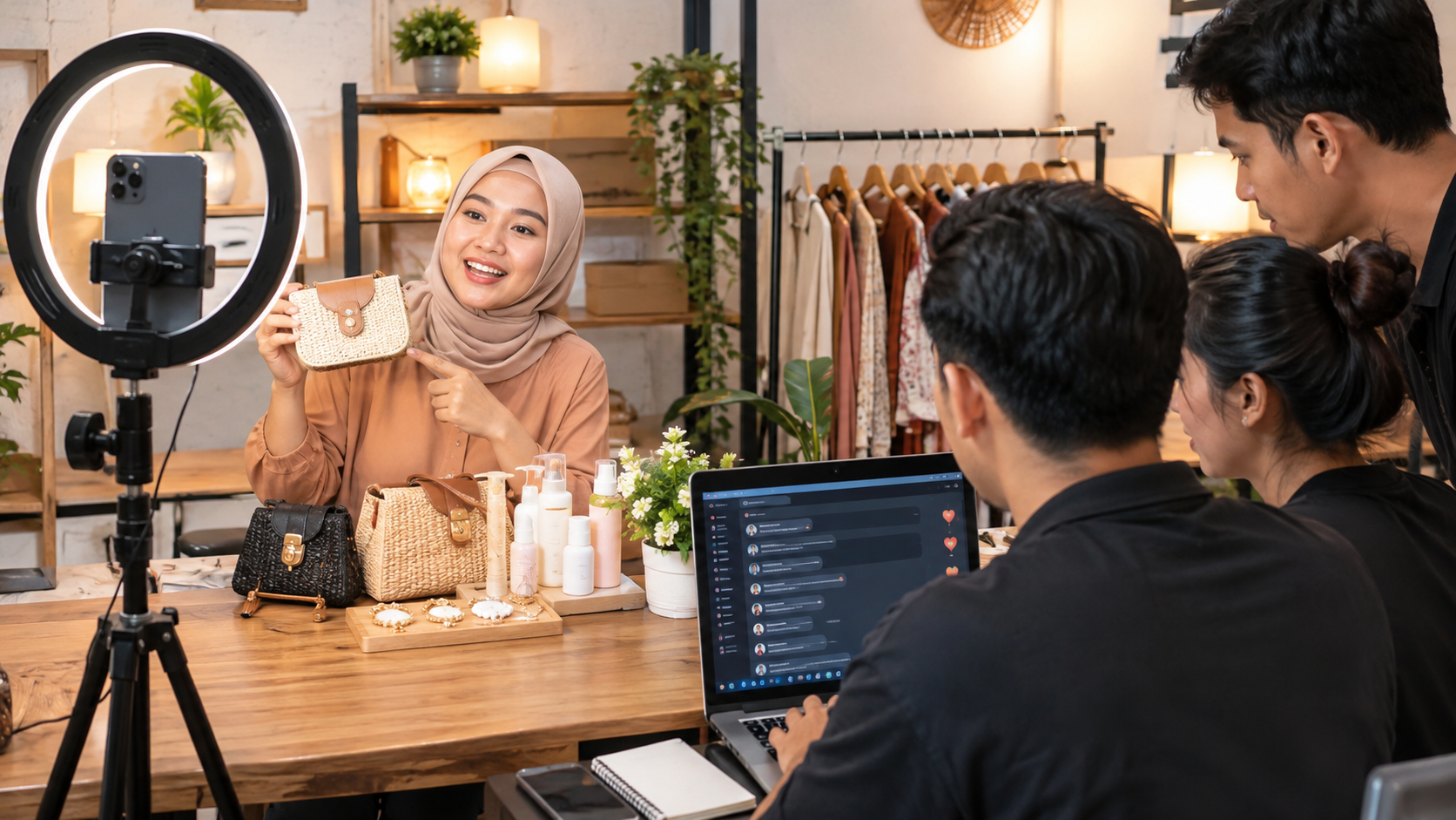Ilustrasi suasana sesi live shopping di studio